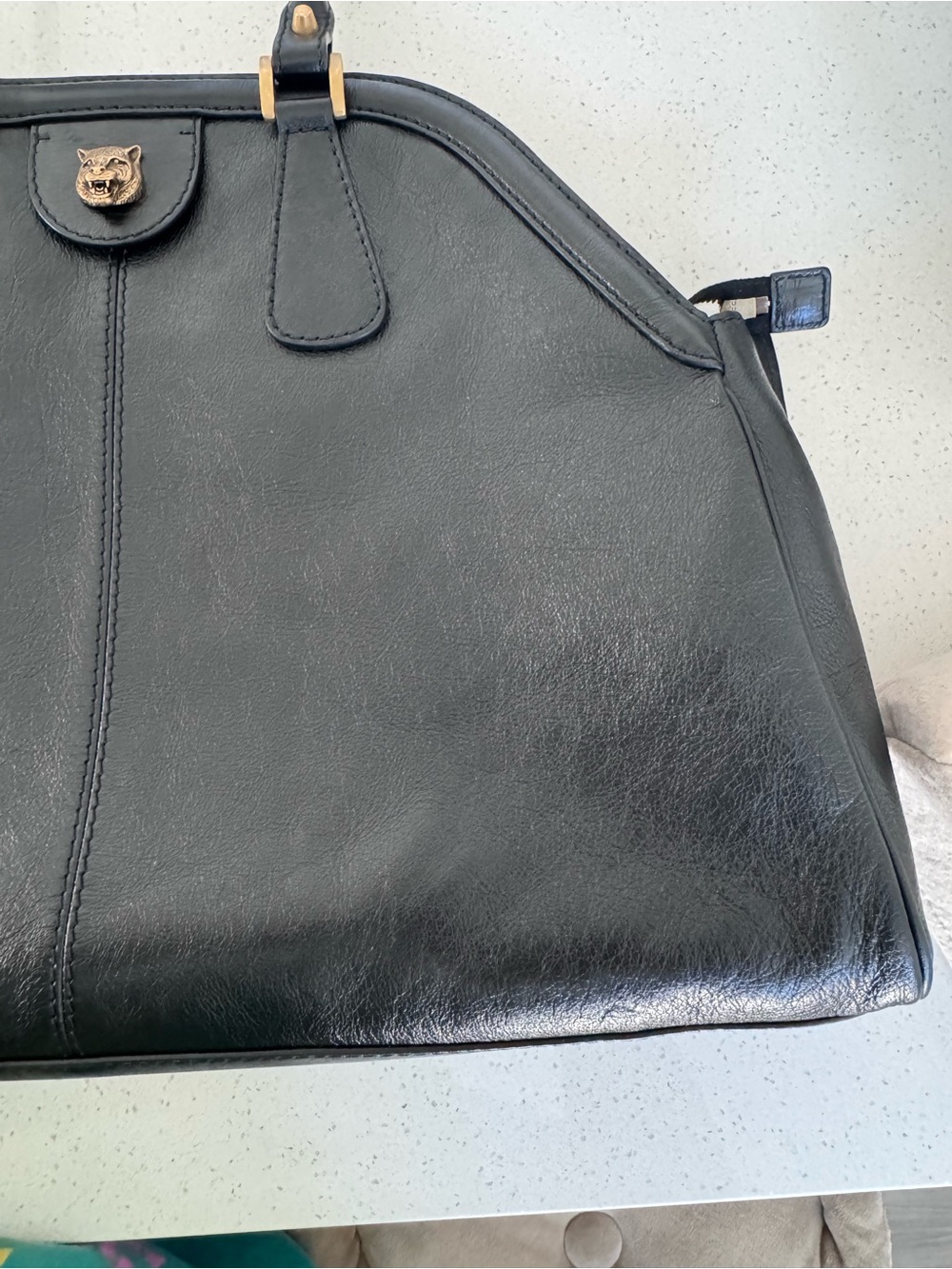 Gucci Large Black Re(Belle ) Top-Handle Satchel with Gold GG Hardware - Picture 12 of 13